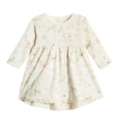 Mantaray Baby girls' cream woodland themed print dress